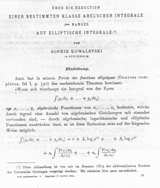 Sofja Kowalewskaja Abelsche Integrale 1884