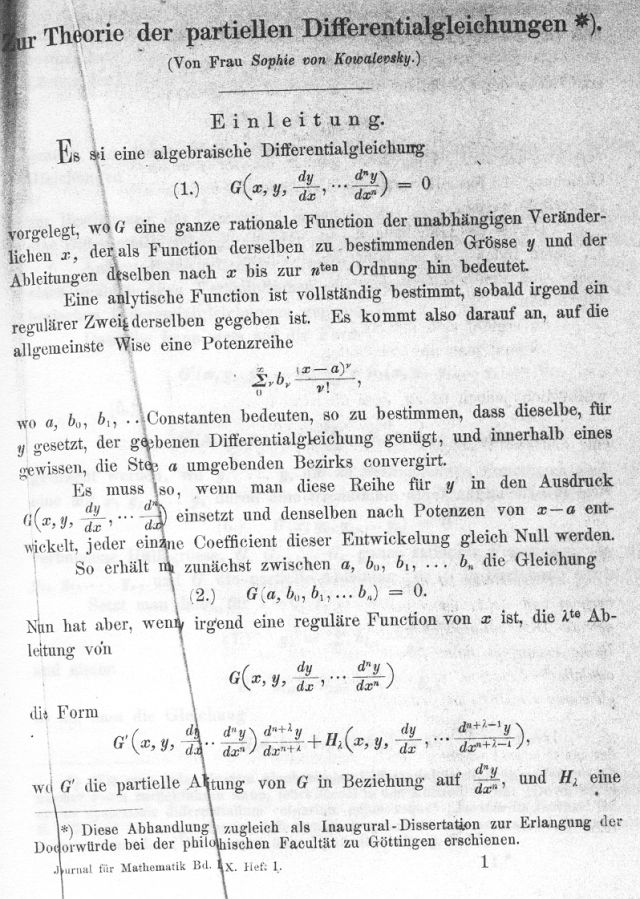 Sofja Kowalewskaja Partielle Differentialgleichungen 1875